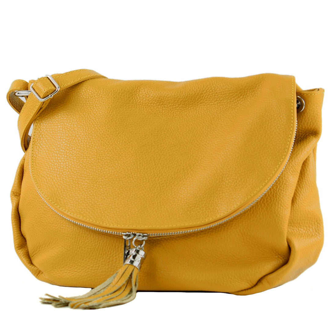 modamoda de - T40 - ital Schultertasche Umhängetasche Nappaleder Senfgelb/Leder, Senfgelb/Leder