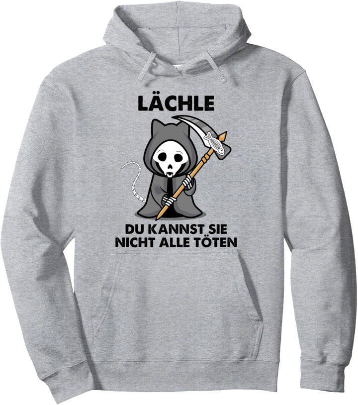 Katze als Sensenmann Lächle Du kannst Sie Nicht Alle Töten Pullover Hoodie