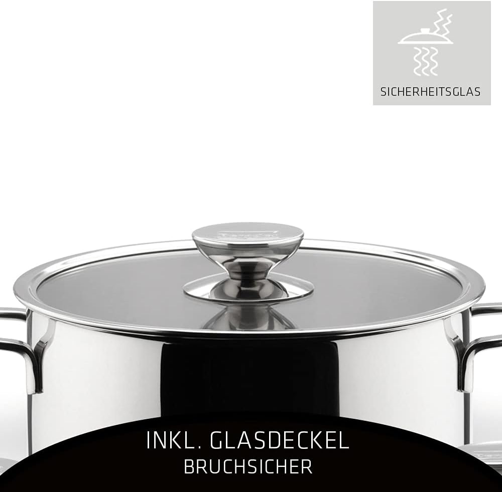 Berndes Milessima Topfset, 4-teilig, Töpfe aus Edelstahl, Induktion, Kochtopfset mit Deckel, für all