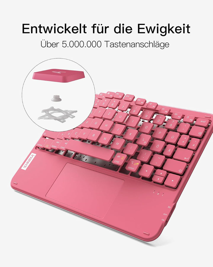 Inateck ultradünne Tablet-Tastatur mit Touchpad, 3 Bluetooth-Kanäle pink, pink
