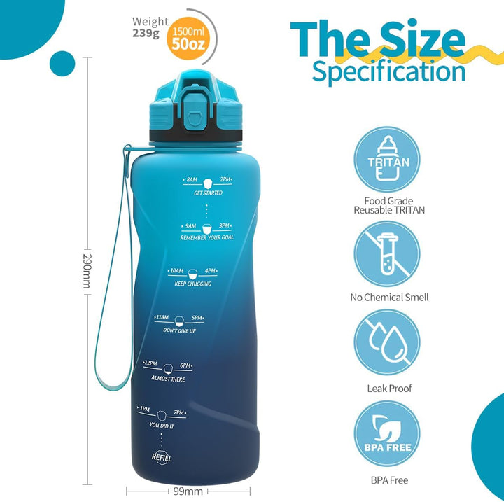 Sport Trinkflasche 2l, 1,5l, 1l, 700ml, 500ml Trinkflasche Kinder Auslaufsicher, Motivierende Wasser