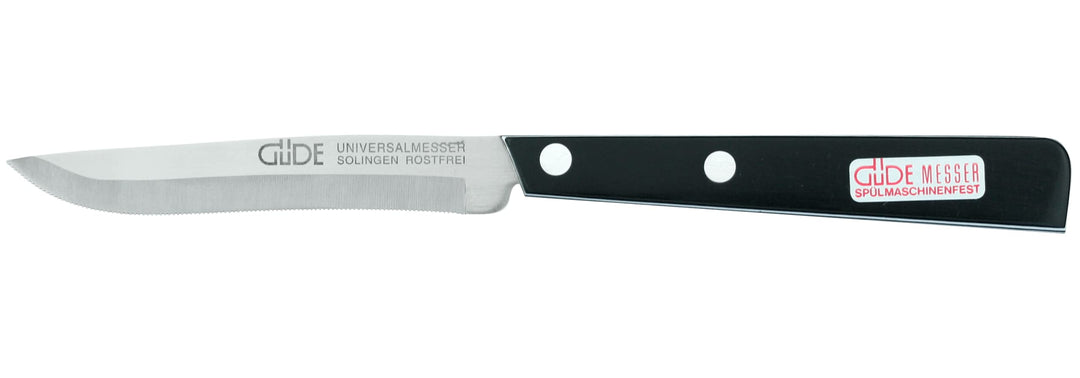 GÜDE Solingen - Universalmesser weiss / schwarz mit Wellenschliff, 10 cm, UNI, POM, Aufschrift: Küch