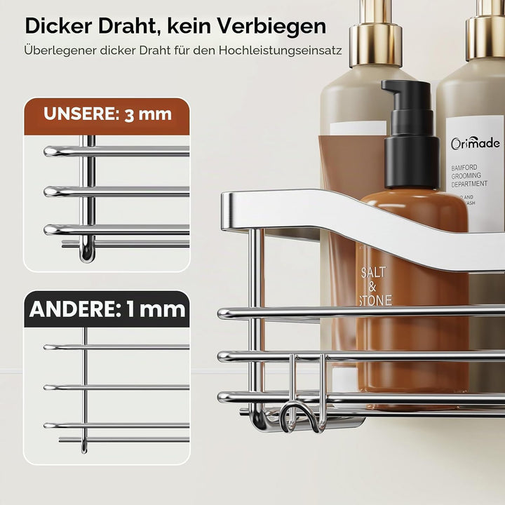 Orimade Duschablage ohne bohren mit Seifenkorb und 5 Haken - Duschregal für die Dusche Badezimmer, K