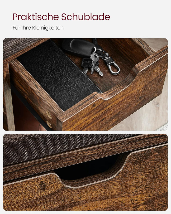 VASAGLE Schuhbank, Schuhregal mit Schublade und offenen Fächern, Sitzbank, gepolsterter Sitz, Flur,