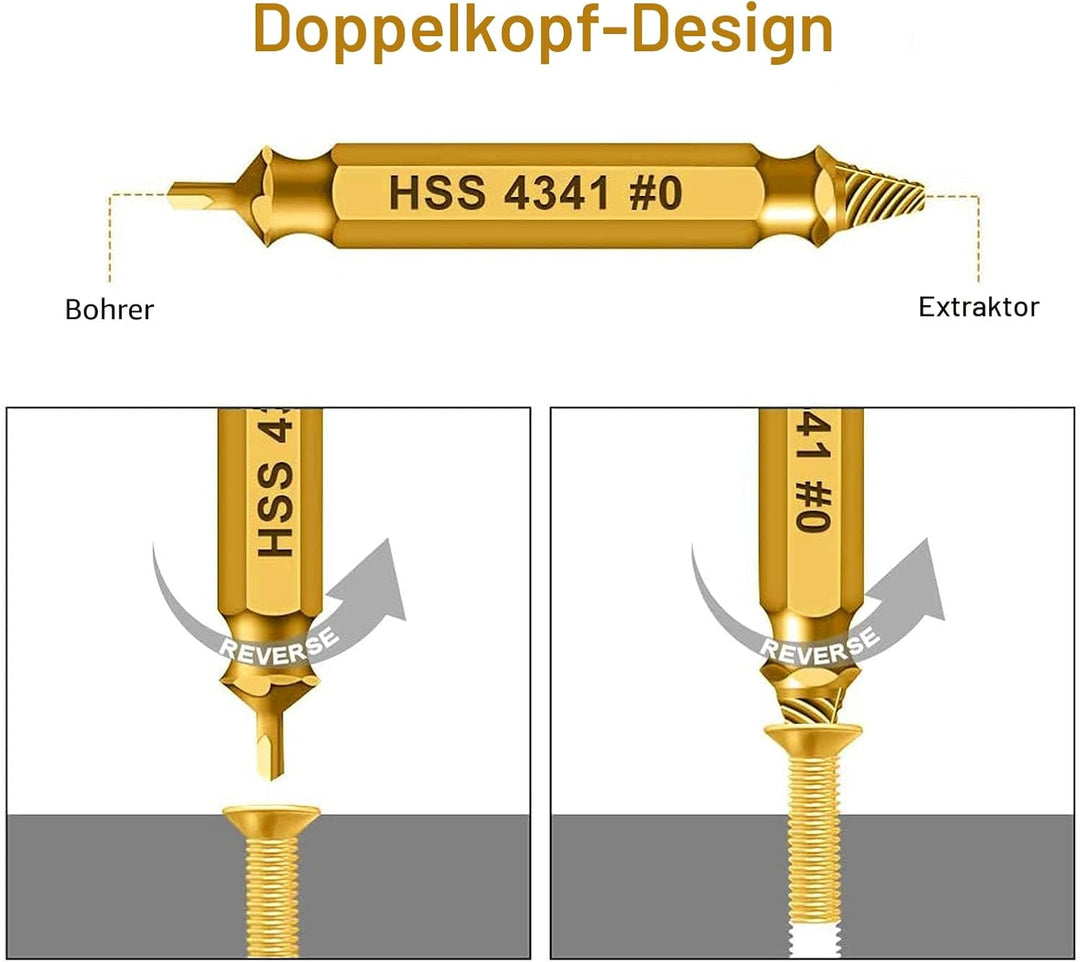 HSS 4341 Schraubenausdreher Set, 5-teilig, M3-M18, Beschädigte Schrauben Entferner, Linksdreher mit