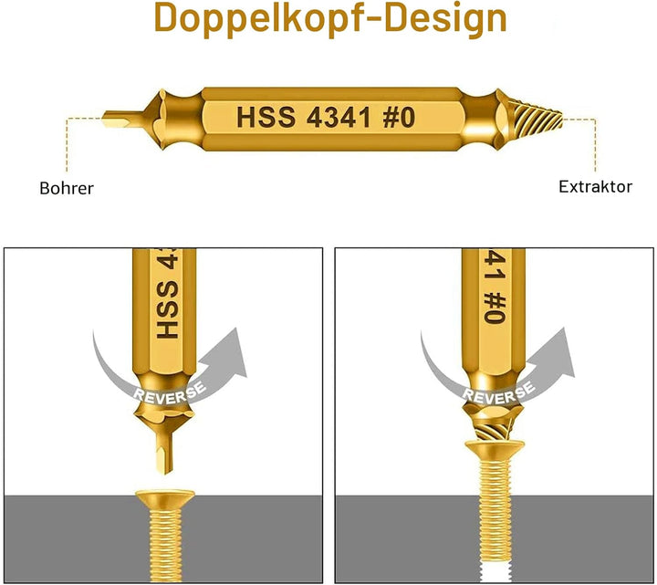 HSS 4341 Schraubenausdreher Set, 5-teilig, M3-M18, Beschädigte Schrauben Entferner, Linksdreher mit