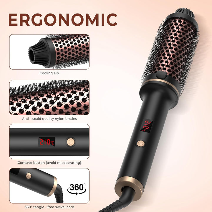 Thermal Brush Thermobürste 38mm, Lockenbürste 3 in 1 LCD Anzeige 120-210℃, Erhöhen Sie das Haarvolum