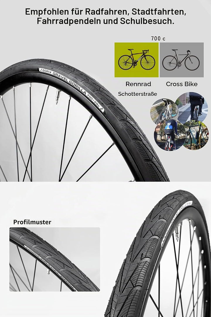 GORIX Rennrad Drahtreifen 700×28C Profil Gravel Rennrad Fahrrad (Gravel Gorilla)