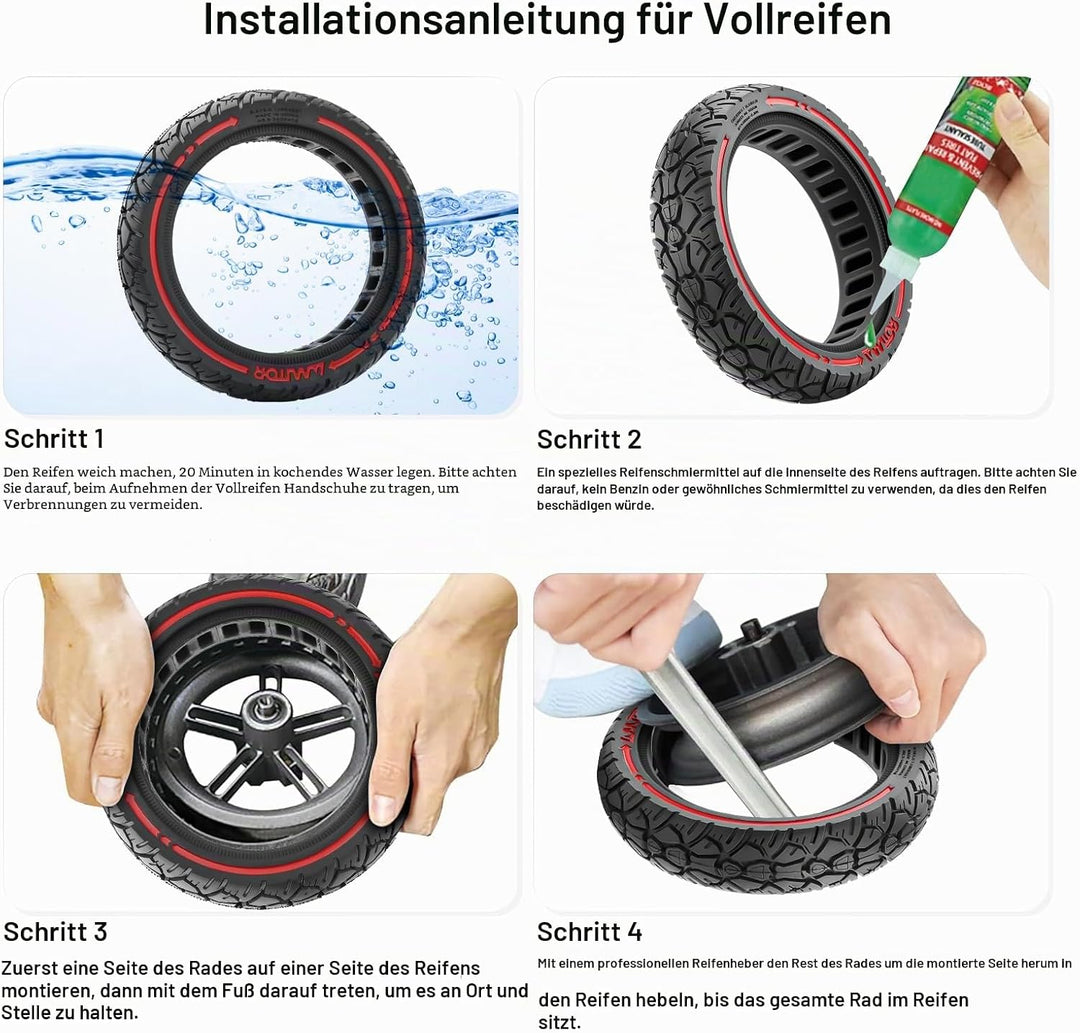 Amitor E Scooter Reifen 8 1/2 x2 Vollgummi, Abriebfeste und Pannensichere Vollgummireifen E Scooter