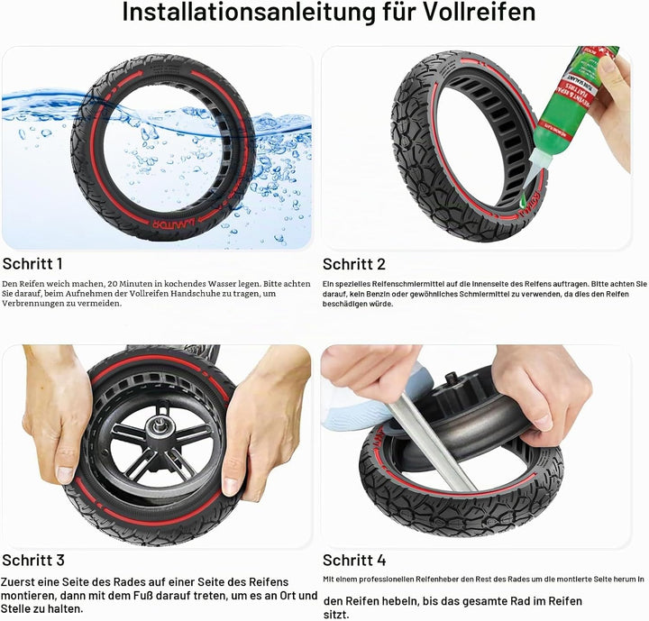 Amitor E Scooter Reifen 8 1/2 x2 Vollgummi, Abriebfeste und Pannensichere Vollgummireifen E Scooter
