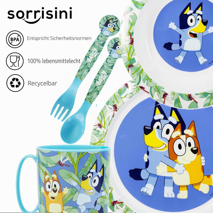 Sorrisini Kindergeschirr set Bluey, Wiederverwendbares Babygeschirr Set, Kinder Essgeschirr, Microwa