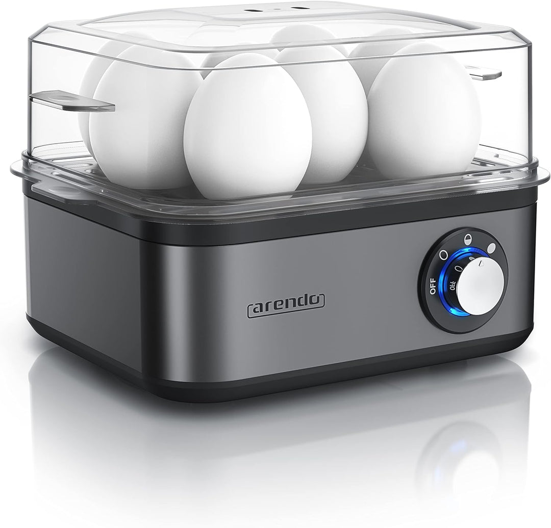 Arendo - Eierkocher Edelstahl für 1 bis 8 Eier - Egg Cooker - 500 W – Kontroll Leuchte – Drehregler
