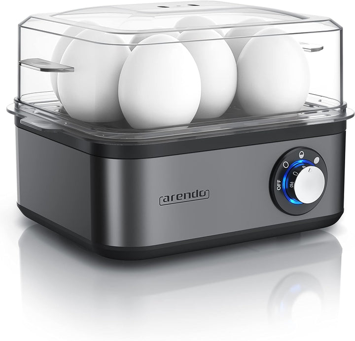 Arendo - Eierkocher Edelstahl für 1 bis 8 Eier - Egg Cooker - 500 W – Kontroll Leuchte – Drehregler