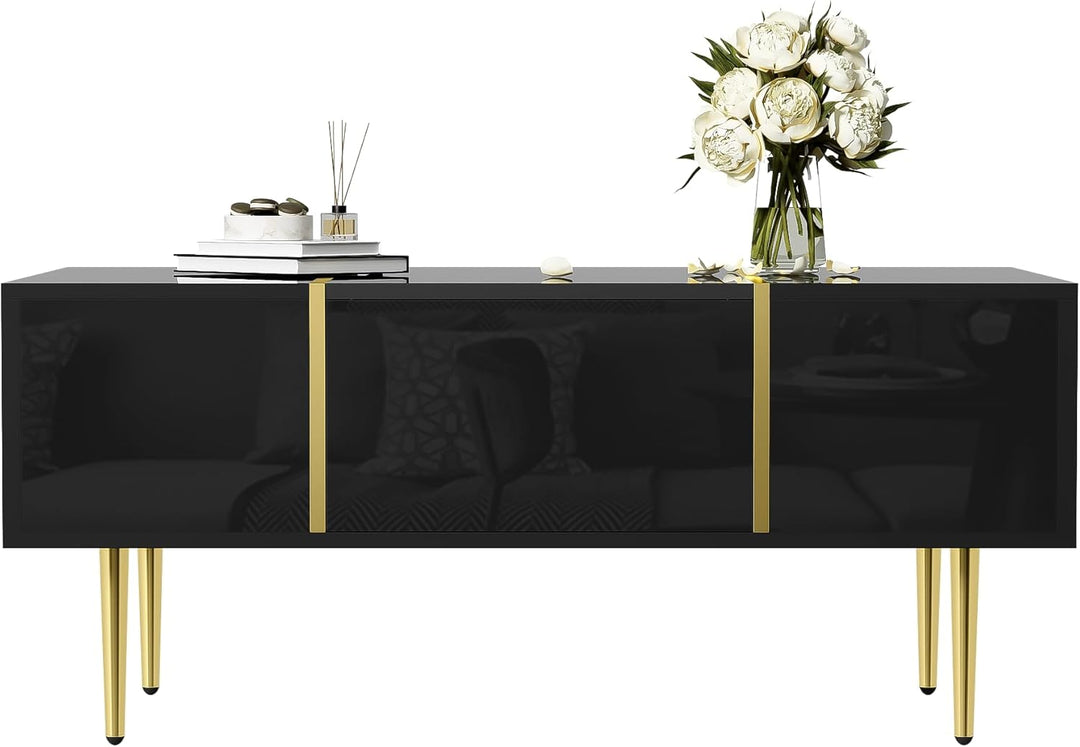 BTM Moderner Couchtisch in Schwarz mit Hochglanz und 2 Schubladen, 100 cm (L) x 60 cm (B) x 41,5 cm