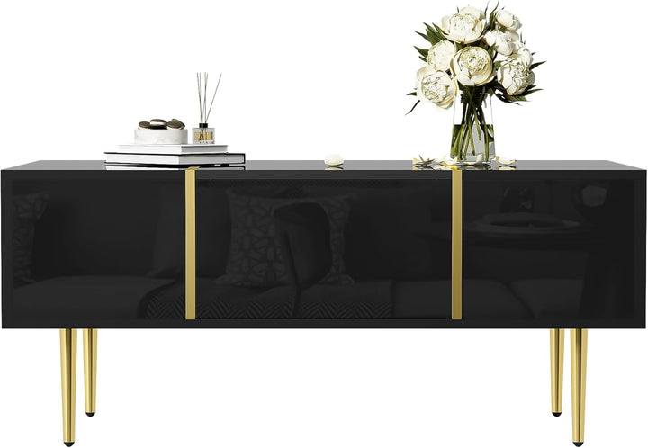 BTM Moderner Couchtisch in Schwarz mit Hochglanz und 2 Schubladen, 100 cm (L) x 60 cm (B) x 41,5 cm