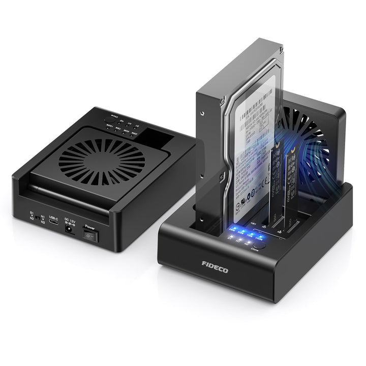 FIDECO HDD/M.2 NVMe SSD Cloner Docking Station, USB 3.2 Gen 2 (10 Gbit/s), 3-Bay Festplatten-Cloner-