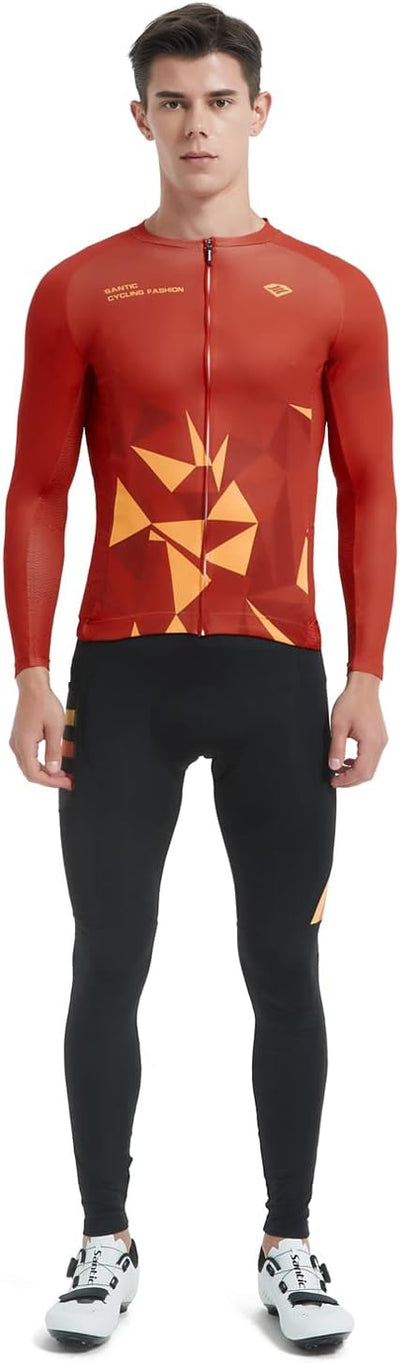 Santic Fahrradtrikot Herren Langarm Radtrikot Fahrradshirt Herren mit Taschen S Rot, S Rot