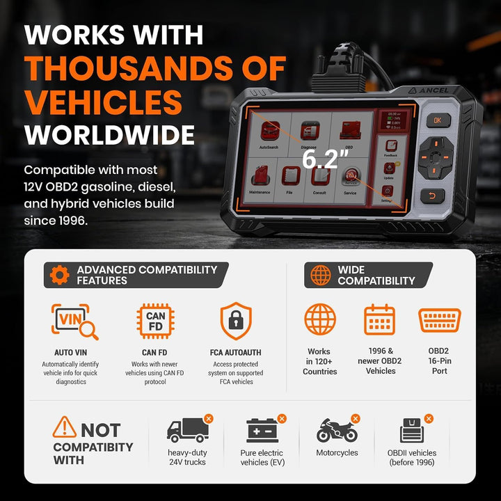 ANCEL FX6100 Bidirektionaler OBD2 Diagnosegerät, Auto Diagnosegerät mit Allen System &amp; 15+ Resets, D
