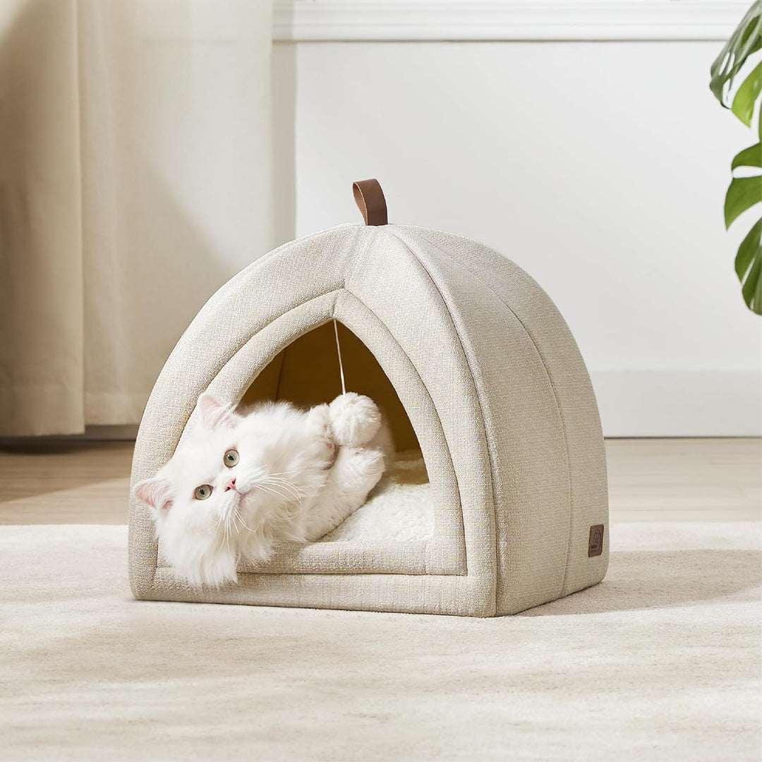 BEDSURE Katzenbett grosse Katzen Katzenhöhle- 40x40x40 cm Katzenhaus Indoor mit abnehmbarem Sherpa K