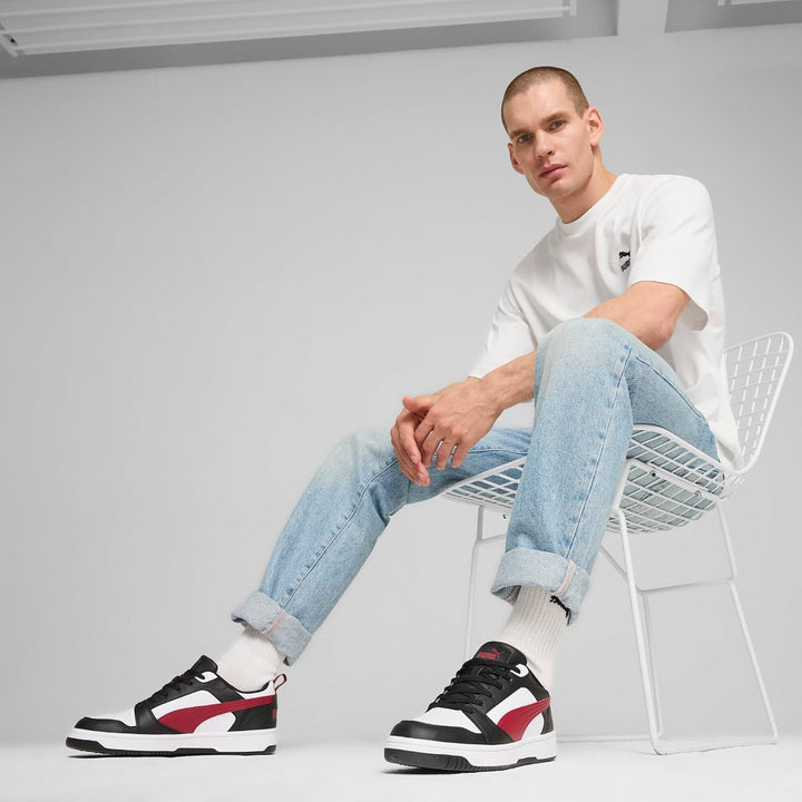 Puma Unisex Rebound V6 Low Sneaker 40 EU Puma White Intense Red Puma Black, 40 EU Puma White Intense