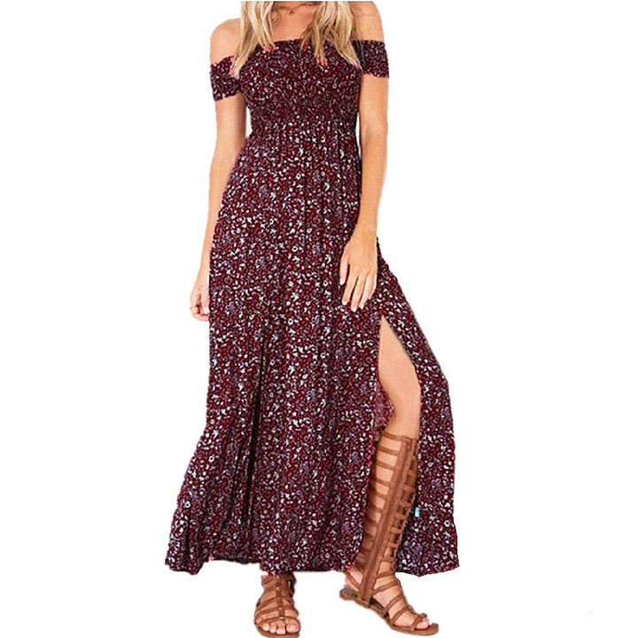 Coloody Sommerkleid Damen Lang Off Shoulder Maxikleider für Damen Blumenrock Schlitz Kleider Strandm