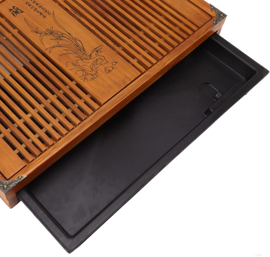 Restokki Teetablett Chinesisch Kungfu Teetablett, Abfluss, Wasserspeicher, Holz Teetisch für chinesi