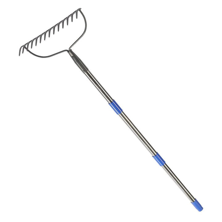 Gartenrechen 14 Zinken, Bogenrechen Metall Schwerlast aus Edelstahl mit Stiel 152 cm, Robuster Laubr