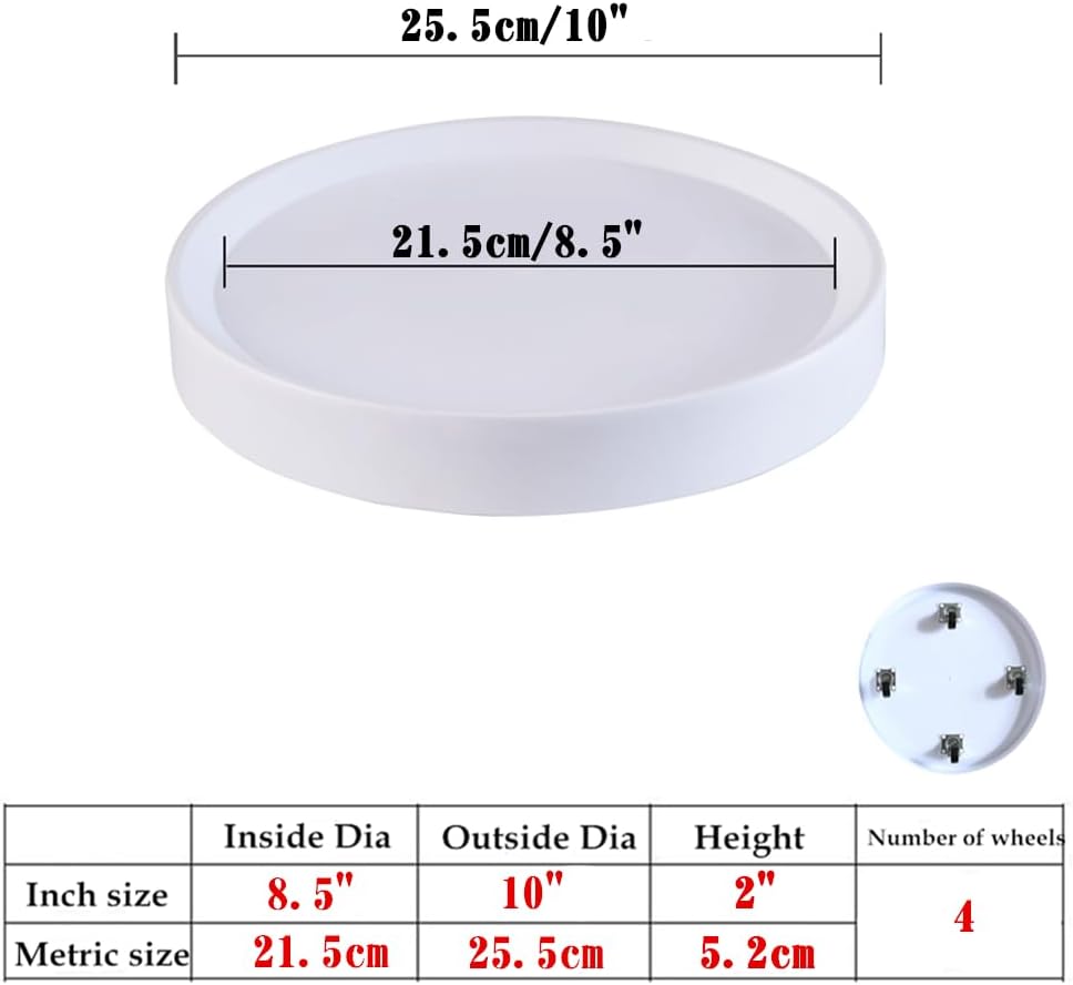 2 Stück Pflanzenroller mit versteckten Rollen, 25,4 cm rund, weisser Pflanzentrolley für drinnen & d