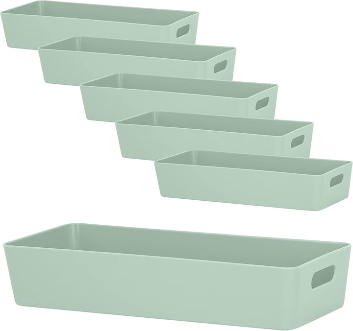 6X Ordnungsboxen - 6 cm hoch - SILBERGRÜN - 30x12,5x6cm - 1,9 Liter - Ordnungskorb - Schubladenorgan