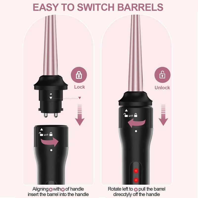 Lockenstab Set 3 in 1, DSGKUU Lockenstäbe mit Thermal Brush und Keramik Lockeneisen, Lockeneisen mit