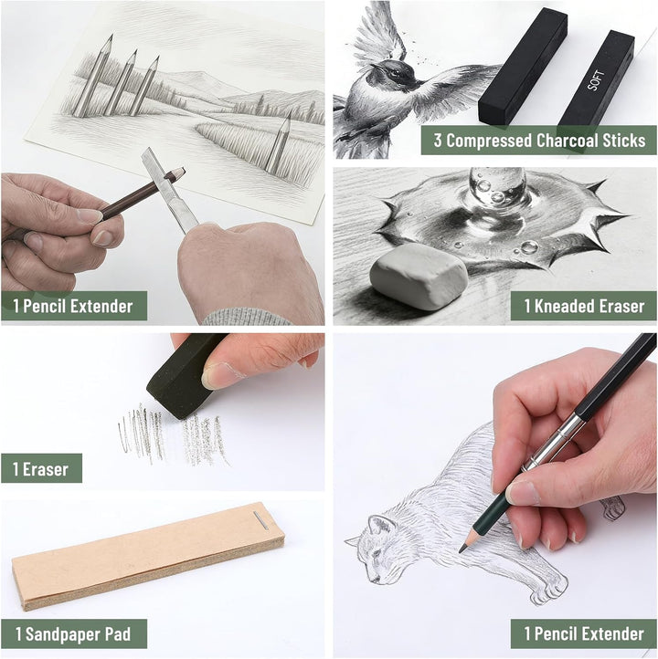 Skizzen Zeichen Bleistift Set, Zeichenset,Zeichenstifte Professionell Zeichenset Malset mit Graphits