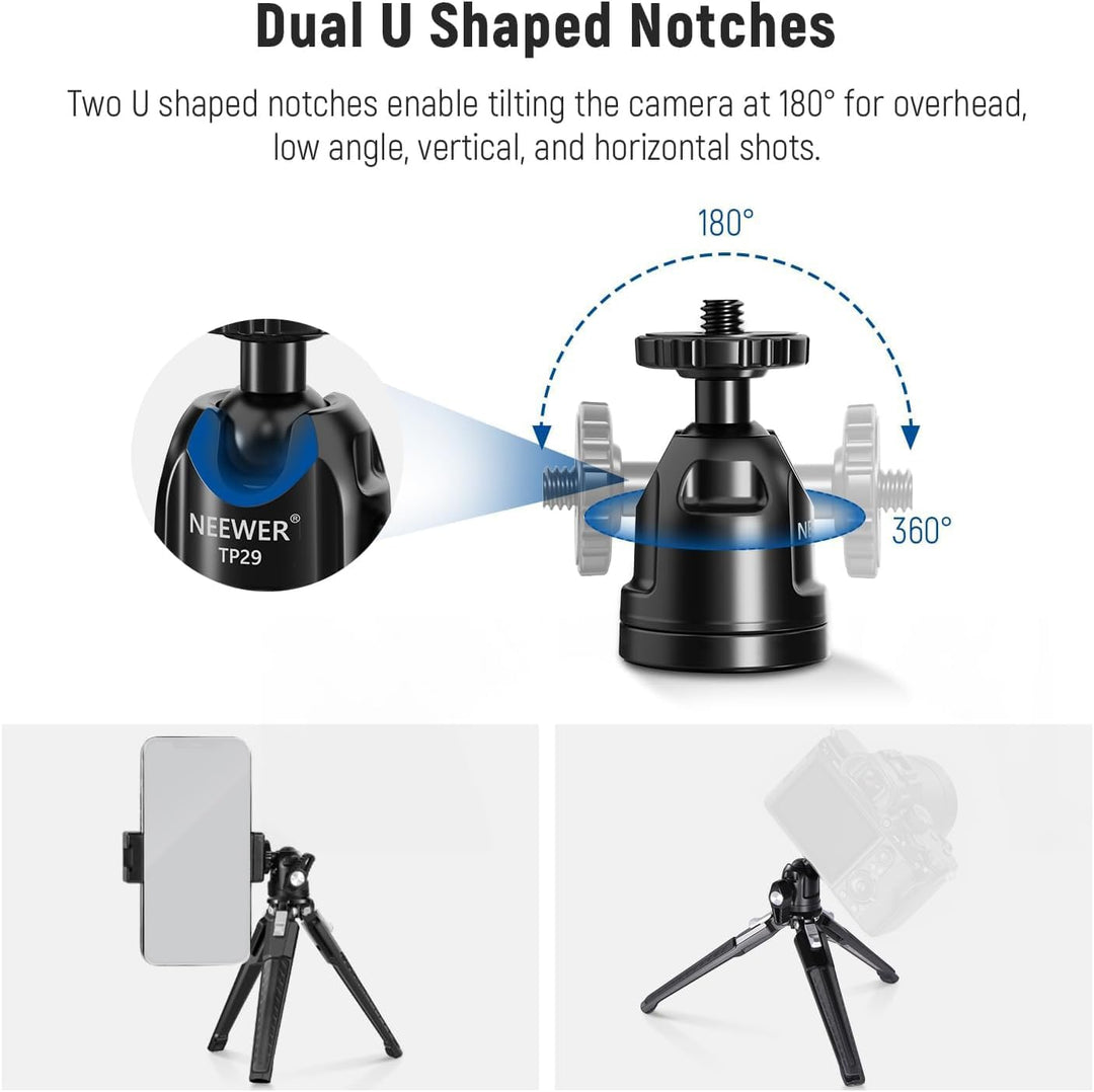 NEEWER Mini Tischstativ aus Metall mit 360° Kugelkopf, unterstützt vertikale Aufnahme und Handgriff,