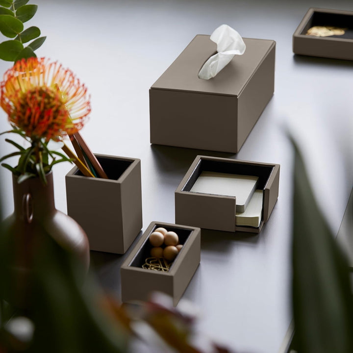 Eglooh - Minerva - Notizzettel Box Leder Taupe Grau - Zettelbox, Notizklotz, Zettelkasten für Schrei