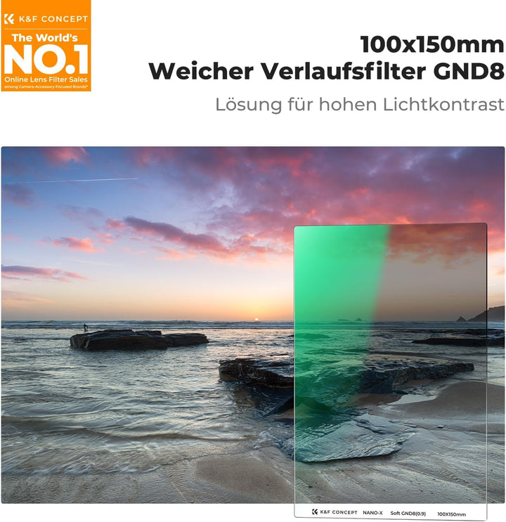 K&F CONCEPT Nano-X Soft GND8 Verlaufsfilter ND0,9(3 Stops) Rechteckfilter 100x150mm aus Optisches Gl