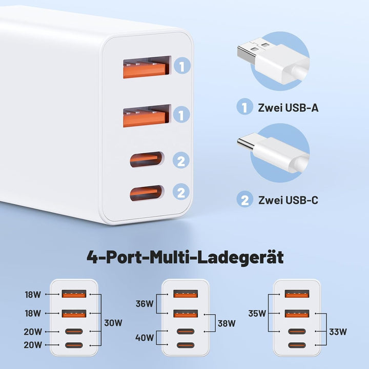 USB C Ladegerät, 4-Port USB Schnellladegerät, Typ C Netzteil, PD Power Adapter Stecker für iPhone 16