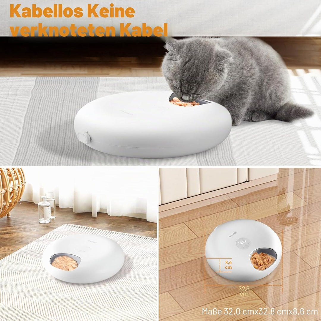 Automatischer Katzenfutterautomat für Nassfutter, 6 Mahlzeiten mit 2 Eisbeuteln, programmierbarer Ti