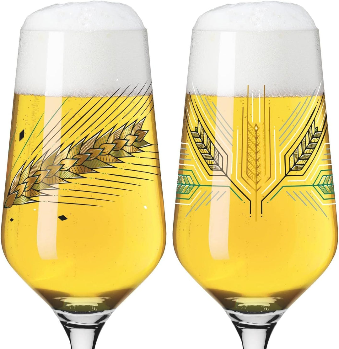 Ritzenhoff 3471003 Bierglas 300 ml – 2er Set – Serie Brauchzeit, Motiv Nr. 3 – Gerste, mehrfarbig –
