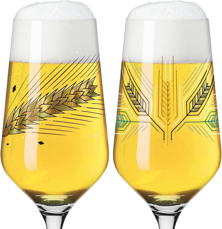 Ritzenhoff 3471003 Bierglas 300 ml – 2er Set – Serie Brauchzeit, Motiv Nr. 3 – Gerste, mehrfarbig –