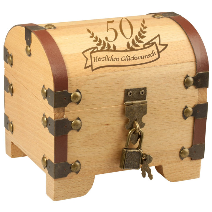 Geschenke 24 Holz-Schatztruhe zum 50. Geburtstag - Geschenkbox für Geld und Geldgeschenke - Geburtst