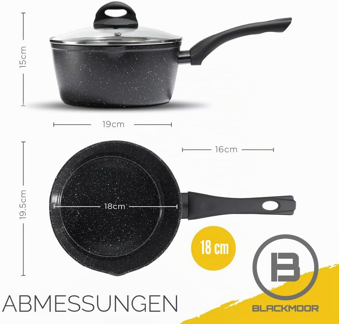Blackmoor Kochtopf 18 cm – Antihaftbeschichtung, Gehärtetes Glasdeckel, Induktionsgeeignet, Kompatib
