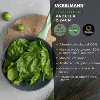 FACKELMANN Bratpfanne mit 24 cm und Antihaft-Beschichtung – Nachhaltige Pfanne aus 100% recyceltem A