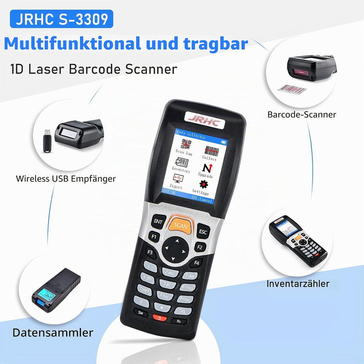 JRHC 1D Barcode Scanner Inventarscanner und Sammler, kabelloser 2.4G Barcode-Scanner zum Scannen von