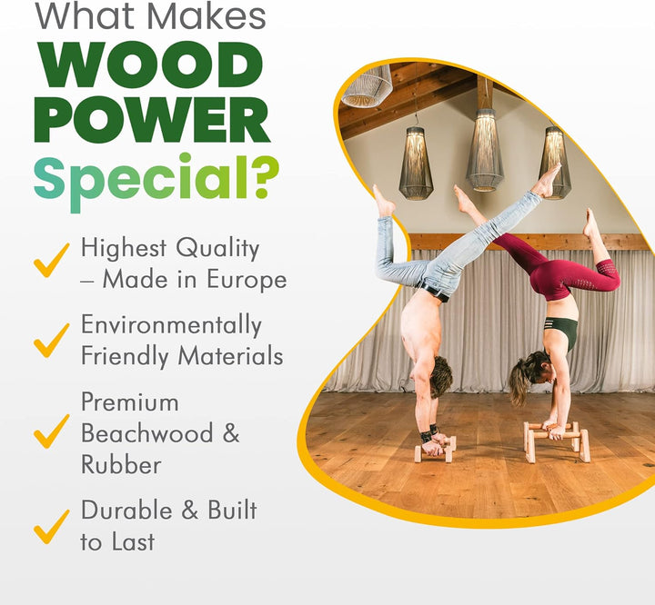 woodpower PowerBars Holz-Parallettes gelenkschonende Liegestützgriffe, Handstand-Barren & Minibarren