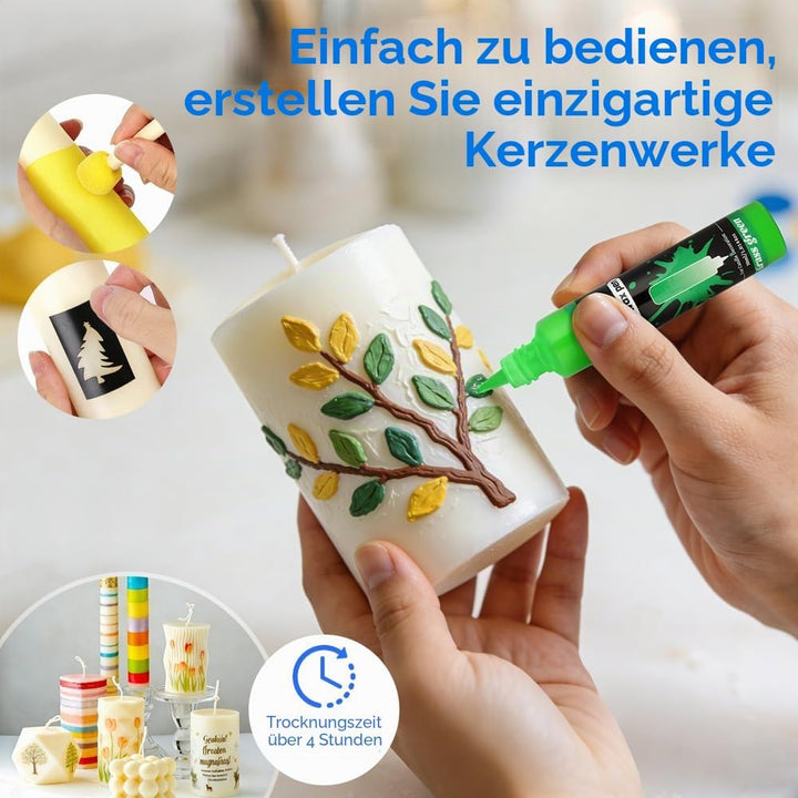 Premium 12er Set Kerzenstifte á 30ml leuchtende Farben, 12 Kerzen selber Machen Set, 12 Stück Kerzen