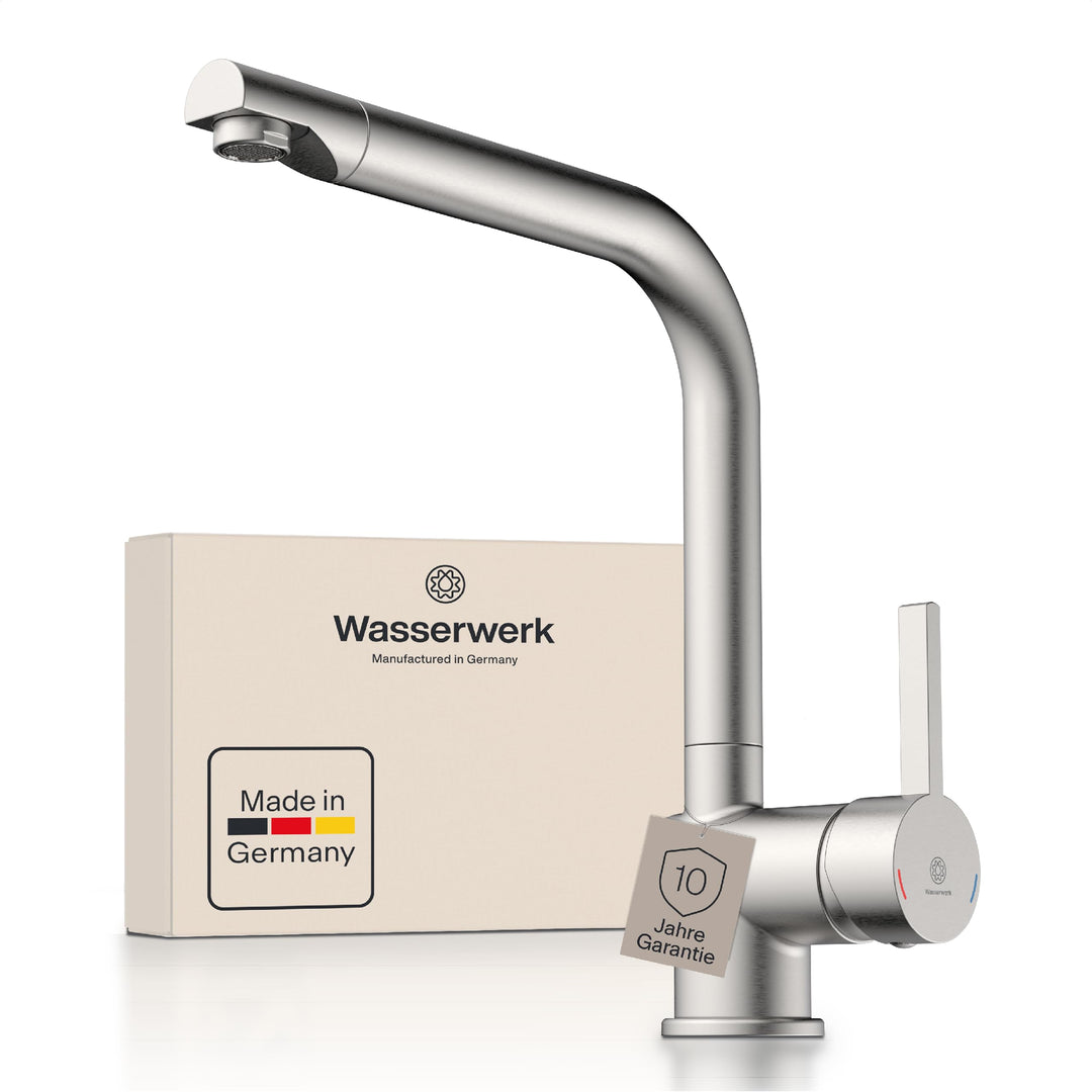 WK4 Küchenarmatur - Design-Wasserhahn Küche - Edelstahl-Optik - 360° drehbar - Armatur mit Energiesp