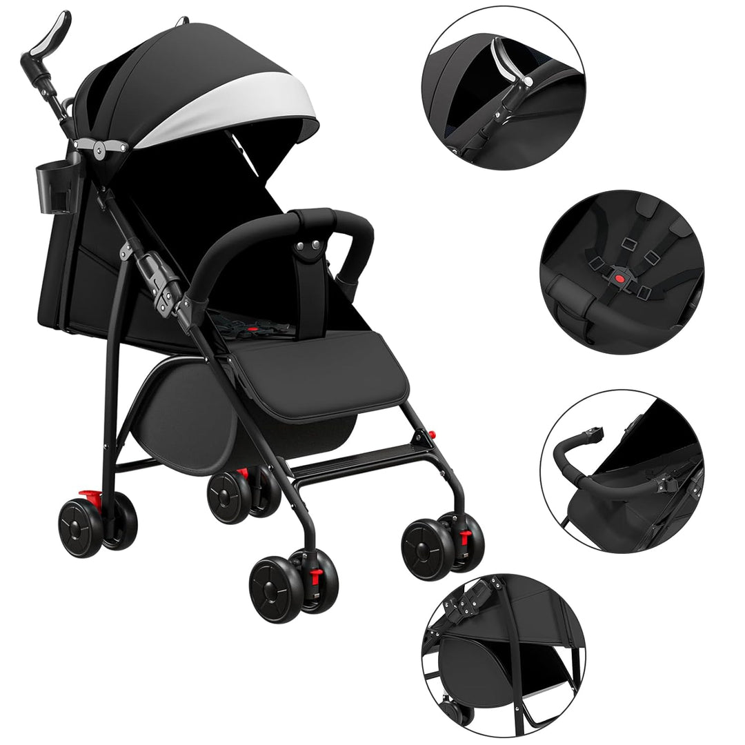 Buggy, Kinderwagen Zusammenklappbar mit Wattepads und Moskitonetzen, Reise-Kinderwagen mit Liegefunk