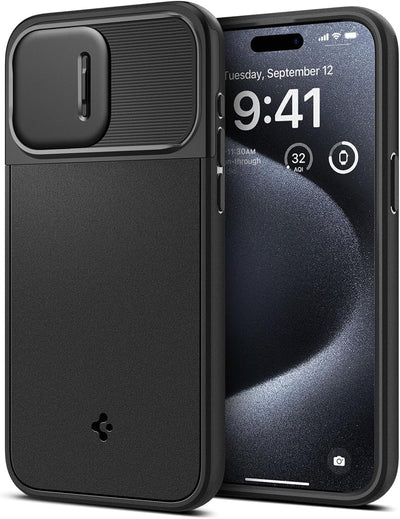 Spigen Optik Armor MagFit Hülle Kompatibel mit iPhone 15 Pro Kompatibel mit MagSafe -Schwarz, Schwar