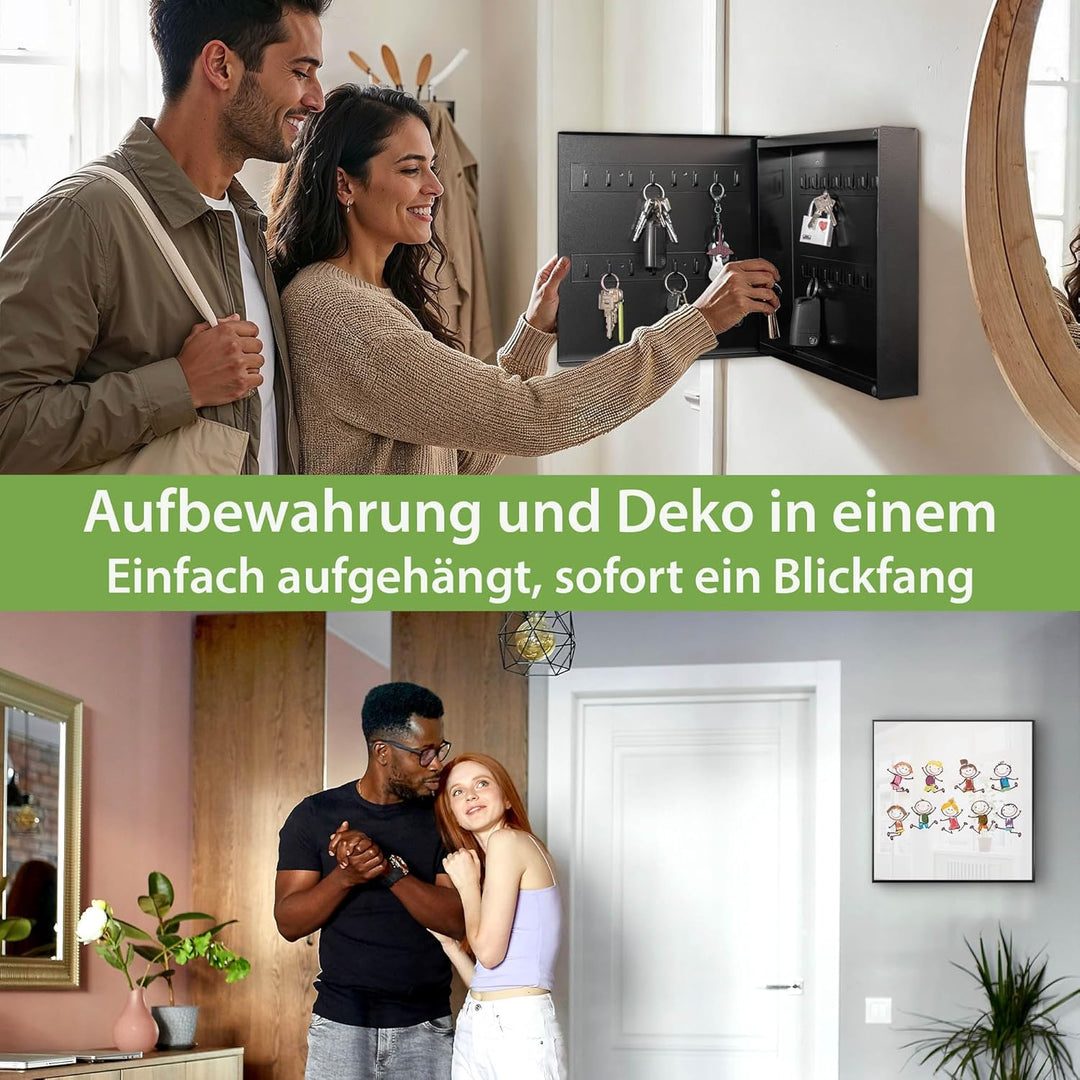 banjado® Grosser Schlüsselkasten Glas/Schlüsselbox 30cm x 30cm mit 50 Haken - Motiv Happy Kids/Schlü