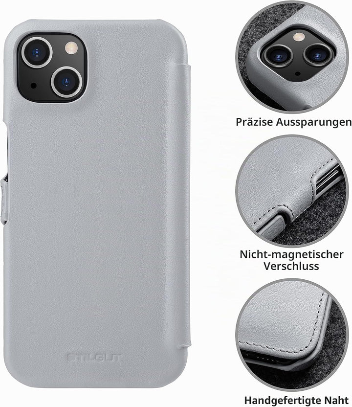 STILGUT Book Case kompatibel mit iPhone 13 mini (5.4“) Hülle aus Leder mit Clip-Verschluss, Klapphül