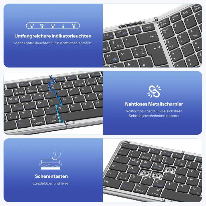 OMOTON Faltbare Tastatur und Maus Kabellose mit Ziffernblock, Bluetooth Tastatur mit Maus Wiederaufl